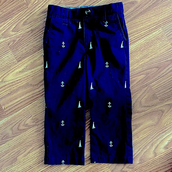Crown& Ivy kids Navy sailor Pants- Nautical sailboats and Anchors Embroidered. - Picture 2 of 6